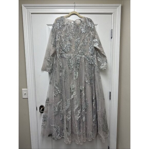 MAC DUGGAL SIZE  20 Gray EMBELLISHED WRAP 3/4 SLEEVE Cocktail Formal DRESS NWT - Picture 5 of 10